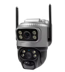 Câmera externa 4G com painel solar e lente dupla.