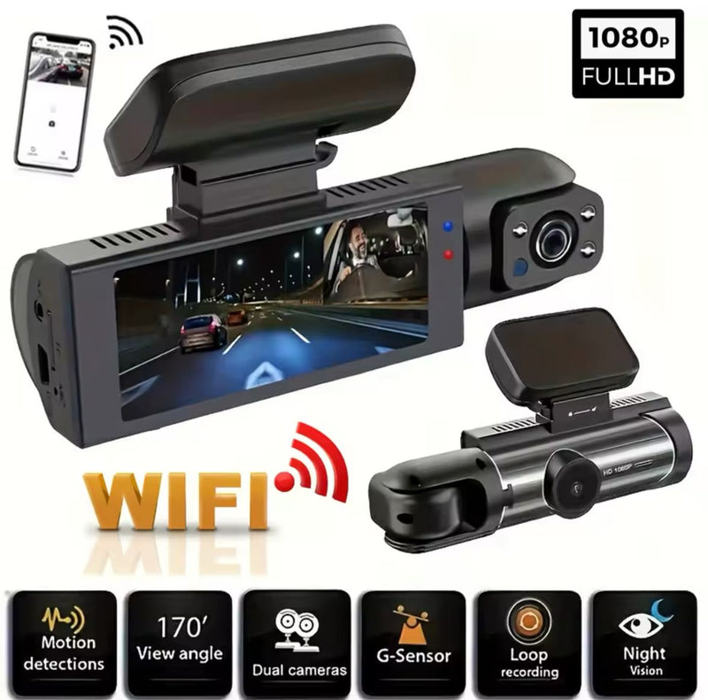 Câmera veicular com 3 lentes e wifi